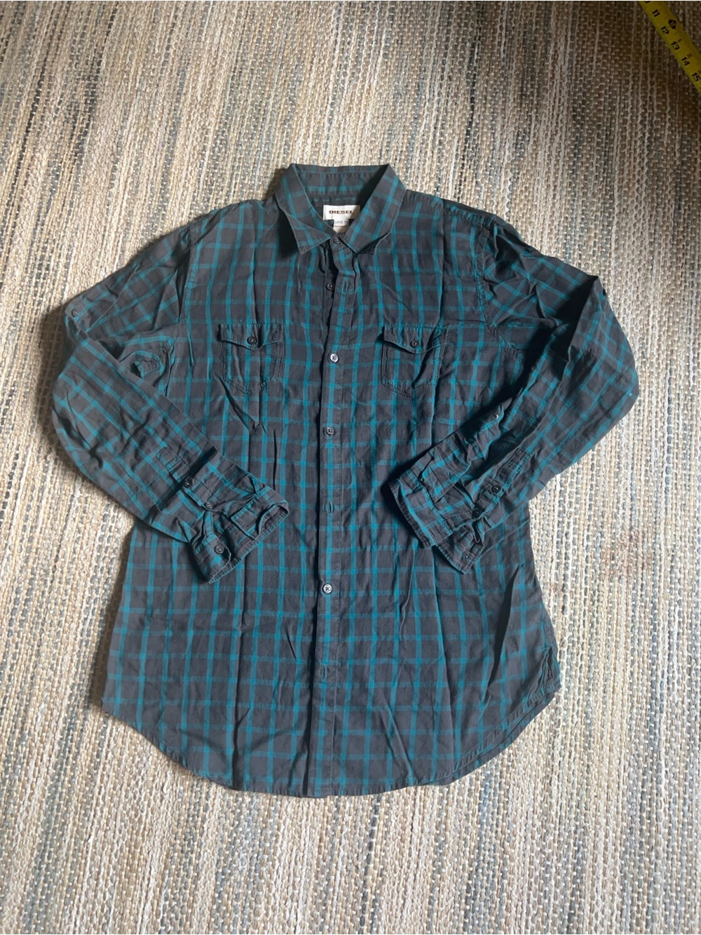 Diesel Plaid Shirt in Teal and Black